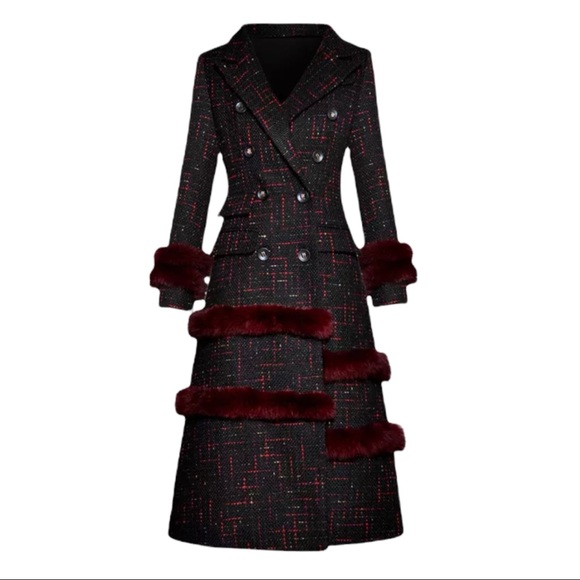 🎁 Gorgeous Fur Trim Tweed Long Jacket The Iphigenyah - Picture 4 of 12